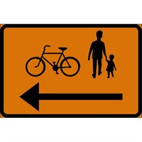 Vägmärke J2 orange 3F S8+S10 Vänsterpil 600x400mm plast