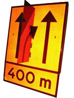 F25+TT N3F Körfält upphör, plåt, vändbar pil & siffra, 800x1200