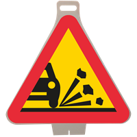 Vägmärke A11, N3 plastskylt med handtag, Stenskott