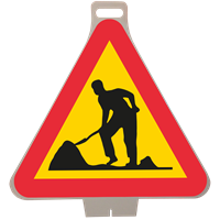 Vägmärke A20, N3F plastskylt med handtag