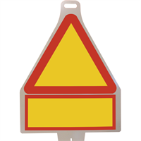 Vägmärke A20+T-tavla, 3NF, plastskylt med handtag