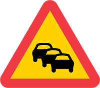 Vägmärke A34, N3 plast  Varning för  kö