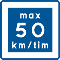 E11 N3 50km Vägmärke plast 600x600 Rek.lägre hastighet.